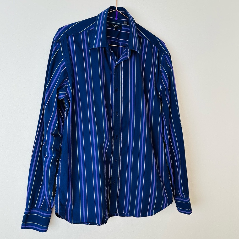 Ted Baker London Button Down Long Sleeve Shirt Mens Multicolor Stripe Cotton - Picture 6 of 9